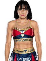 Christine Vicens wearing a colorful sports bra and shorts with 'El Toro Loco' branding
